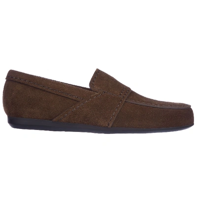 Prada Men's Suede Loafers Moccasins In Brown