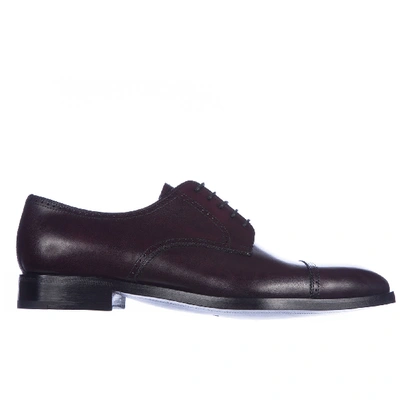 Prada Men's Classic Leather Lace Up Laced Formal Shoes Derby In Red