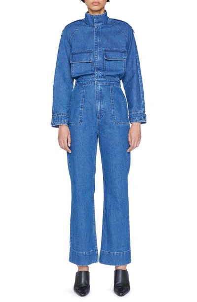 MOTHER The Pleated Prep Curbside denim jumpsuit