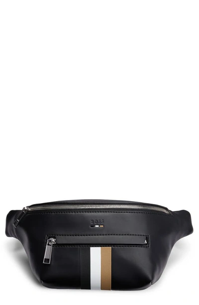 Hugo Boss Ray Stripe Faux Leather Belt Bag In Black
