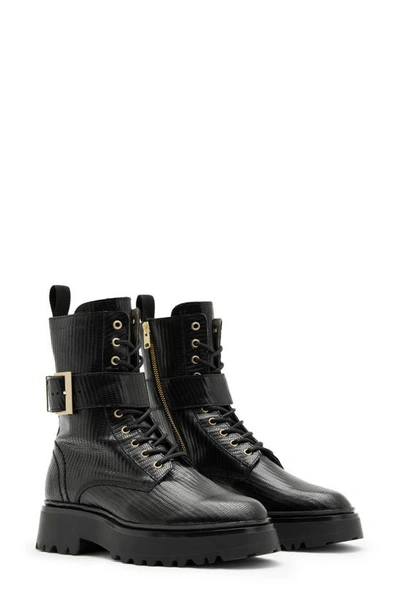 Allsaints Onyx Combat Boot In Black/warm Brass