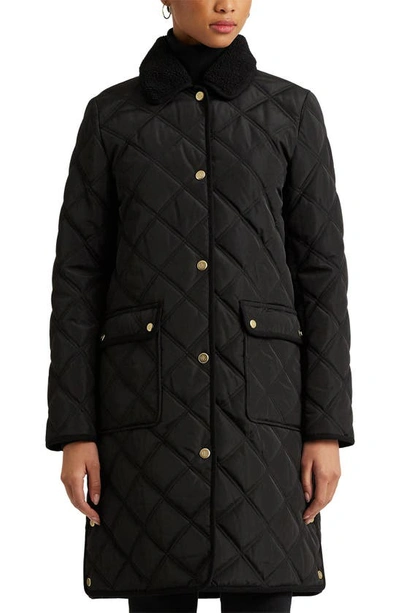 Lauren Ralph Lauren Berber Quilted Faux Fur Trim Jacket In Black