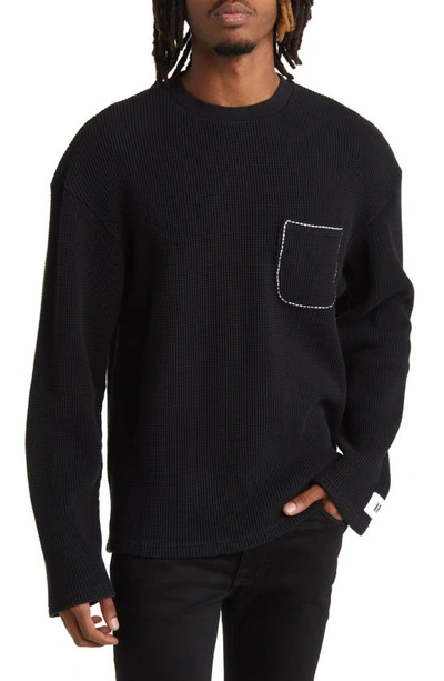 Krost Thermal Knit Long Sleeve Cotton Pocket T-shirt In Black