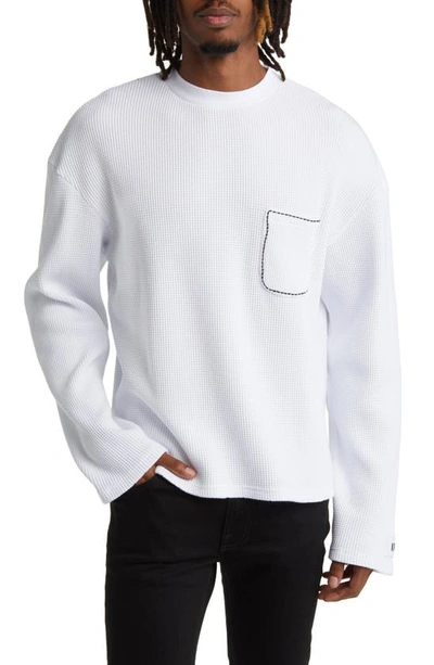 Krost Thermal Knit Long Sleeve Cotton Pocket T-shirt In White