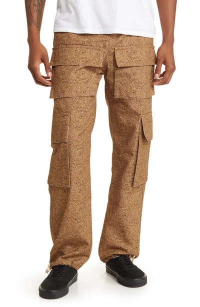 Krost Paisley Print Cotton Cargo Pants In Roasted Pecan