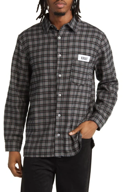 Krost Plaid Cotton Flannel Button-up Shirt In Grey Multi
