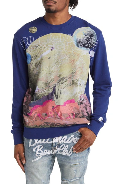 Billionaire Boys Club Free Embroidered Graphic Crewneck Sweatshirt In Blue Depth