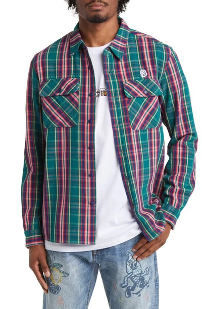Billionaire Boys Club New World Plaid Graphic Button-up Shirt In Storm