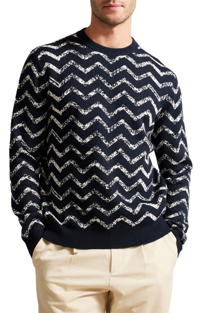 Ted Baker Zigzag Jacquard Crewneck Sweater In Navy