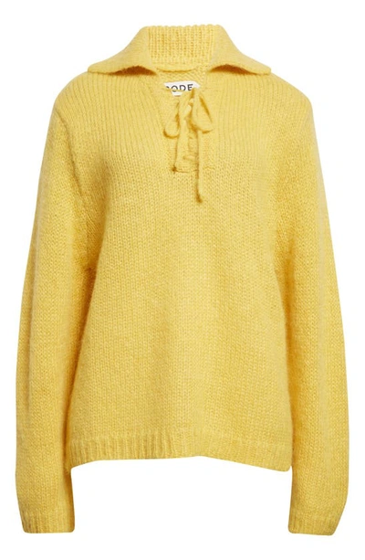 Bode Alpine Tie Neck Sweater In Yellow