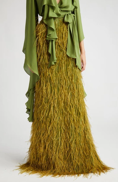 Aliétte Feather Maxi Skirt In Green