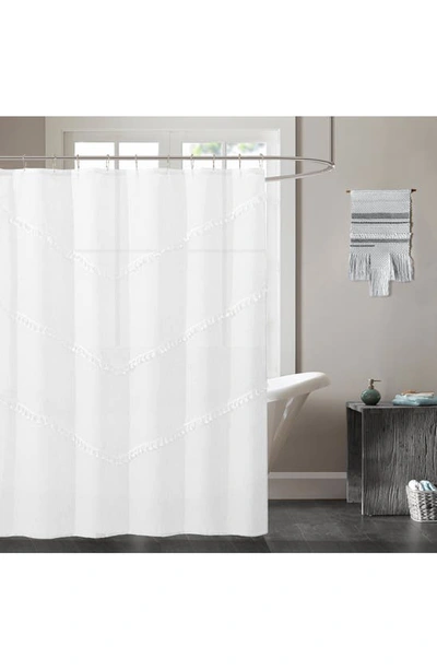 Dainty Home Tassel Trim Shower Curtain In White