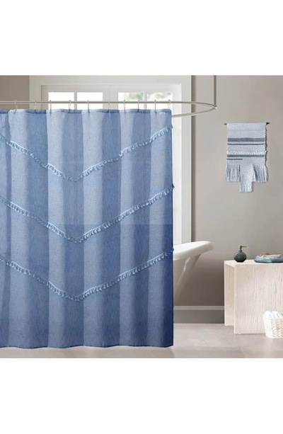 Dainty Home Tassel Trim Shower Curtain In Denim Blue