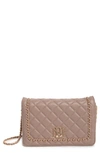 Badgley Mischka Chain Quilt Faux Leather Crossbody Bag In Taupe