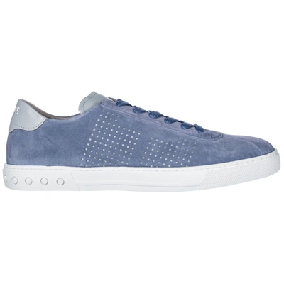 Tod's Suede Sneakers With Drilled Details In Light Blue