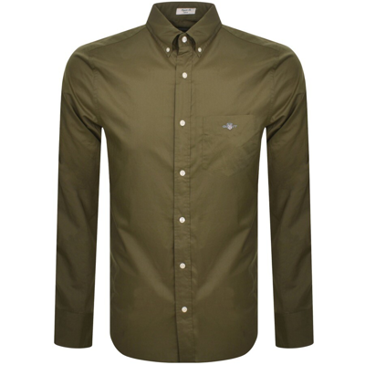 Gant Regular Long Sleeved Poplin Shirt Green In 301 Juniper Green