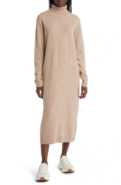Nordstrom Long Sleeve Wool & Cashmere Sweater Dress In Tan Camel Dark Heather