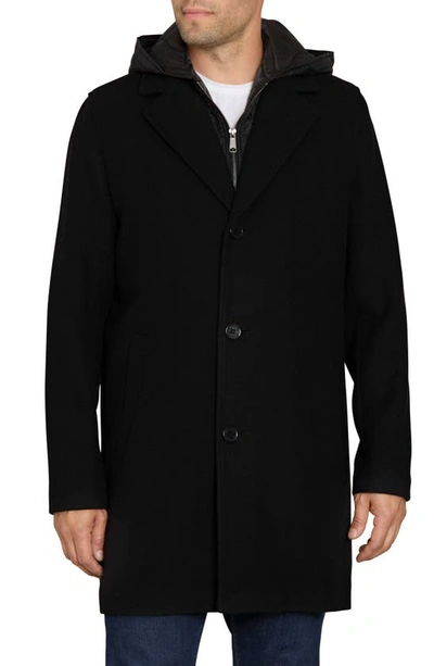 Sam Edelman Single Breasted Wool Blend Hooded Coat With Bib