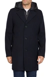 Sam Edelman Single Breasted Wool Blend Hooded Coat With Bib In Navy