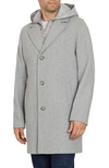 Sam Edelman Single Breasted Wool Blend Hooded Coat With Bib In Grey Melange