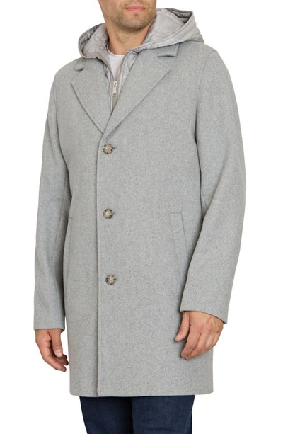 Sam Edelman Single Breasted Wool Blend Hooded Coat With Bib In Grey Melange