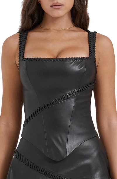 House Of Cb Leonie Whipstitch Faux Leather Corset Top In Black