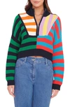 Staud Hampton Half Zip Crop Sweater In Cabana Stripe Multi