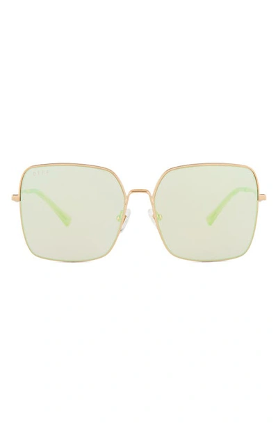 Diff Clara 59mm Mirrored Square Sunglasses In Gold/ Coral Mirror