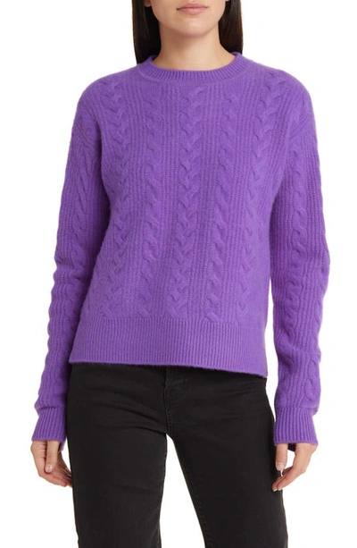 Nordstrom Signature Cable Knit Cashmere Crewneck Sweater In Purple Tilandia