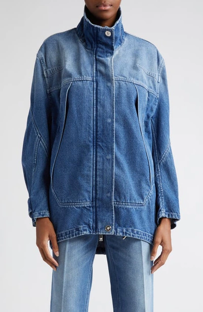 Versace Funnel Neck Denim Jacket In Blue