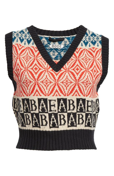 Bode Alphabet Mixed Stitch Cotton & Alpaca Sweater Vest In Red/neutrals