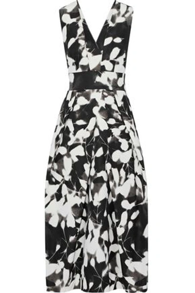 Milly Elisa Printed Cotton-blend Faille Midi Dress In Black