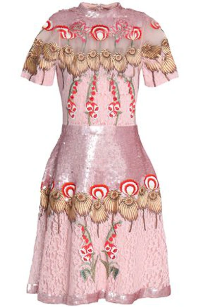Temperley London Woman Silk Organza-paneled Embellished Corded Lace Dress Baby Pink