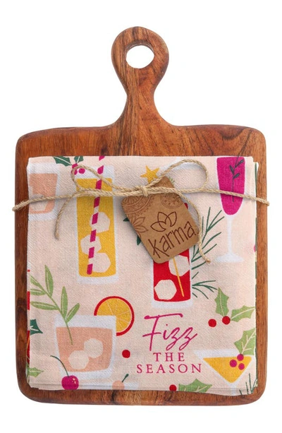 Karma Gifts Tea Towel & Cutting Board Set In Brown