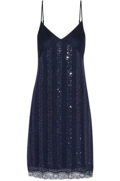 Nina Ricci Woman Sequin-embellished Broderie Anglaise Mini Dress Navy