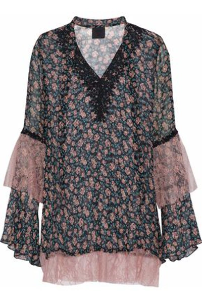 Anna Sui Woman Corded Lace-paneled Floral-print Silk-georgette Top Multicolor