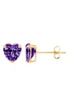 A & M 14k Yellow Gold Cubic Zirconia Heart Stud Earrings In Yellow / Amethyst