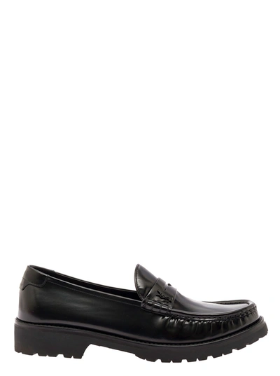 Saint Laurent Black Loafers With Platform And Ysl Logo In Leather Man In White