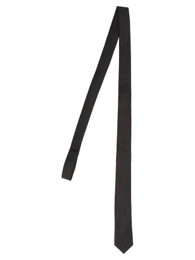 Saint Laurent Monogram Patterned Pointed Tip Tie In Black