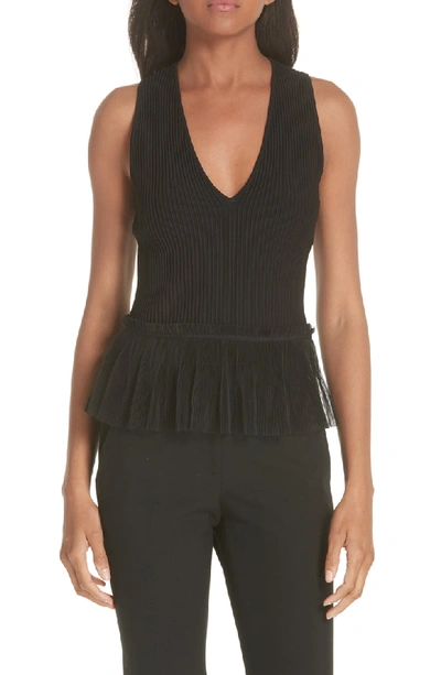 Simkhai Tulle Hem Ottoman Knit Tank In Black