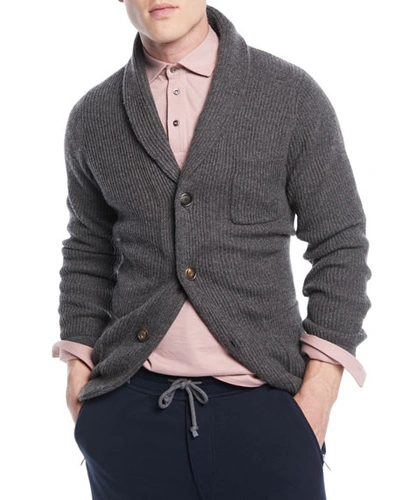 Brunello Cucinelli Men's Cashmere Shawl-collar Cardigan Sweater In Dark Gray
