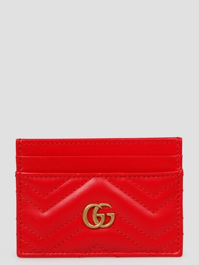 Gucci Gg Marmont Matelassé Card Case In Red