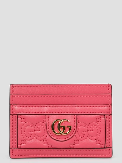 Gucci Gg Matelassé Card Case In Pink