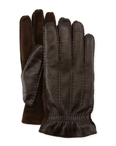 Brunello Cucinelli Men's Three-cord Lamb Leather Gloves In Dark Brown