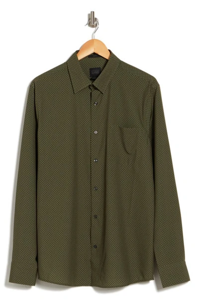 14th & Union Trim Fit Minifoulard Long Sleeve Button-up Shirt In Olive Night Mini Foulard
