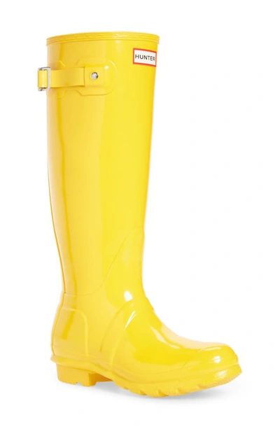 Hunter Original High Gloss Waterproof Boot In Yellow