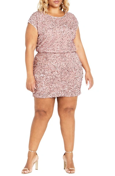 City Chic Sequin Cocktail Dress In Soft Pink