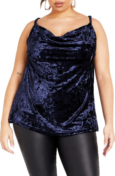 City Chic Lust Cowl Neck Crushed Velvet Camisole In Midnight