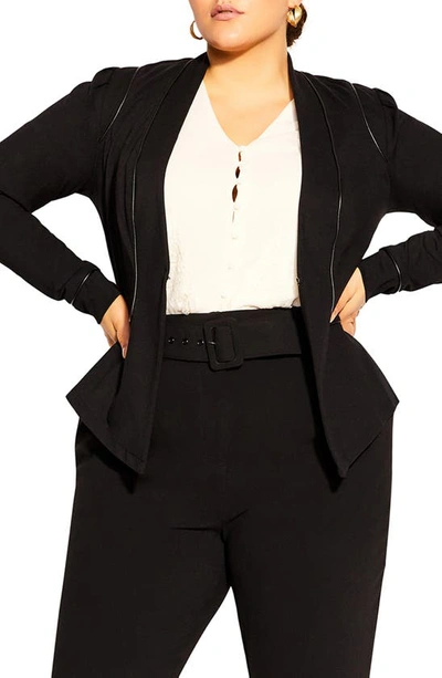 City Chic Trendy Plus Size Piping Praise Jacket In Black