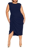 City Chic Side Ruched Sheath Dress In Navy
